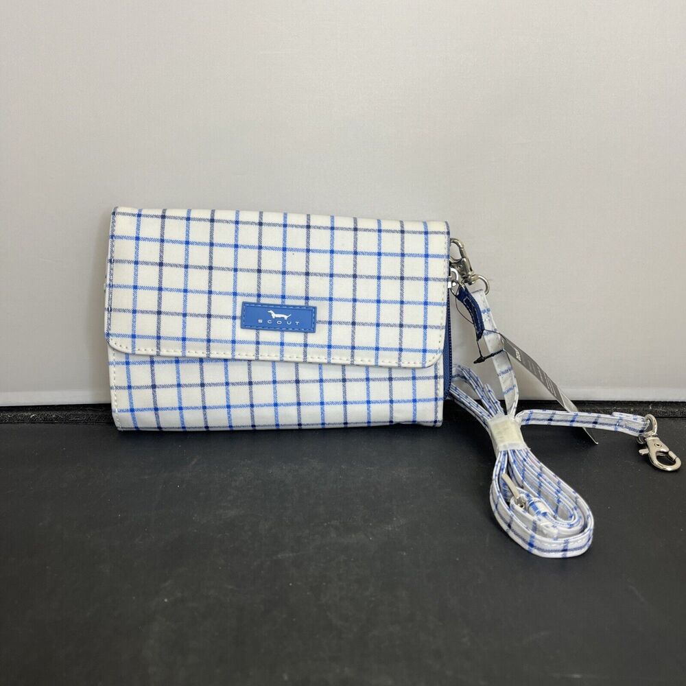 NWT Scout Bags Decker Crossbody Blue/White Plaid Graph Out Loud Pattern Charity